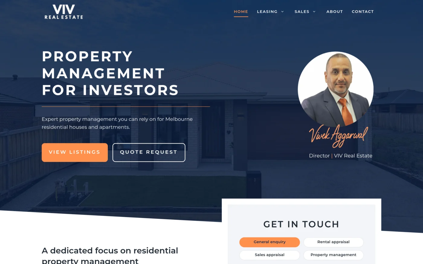 VIV Real Estate website on desktop