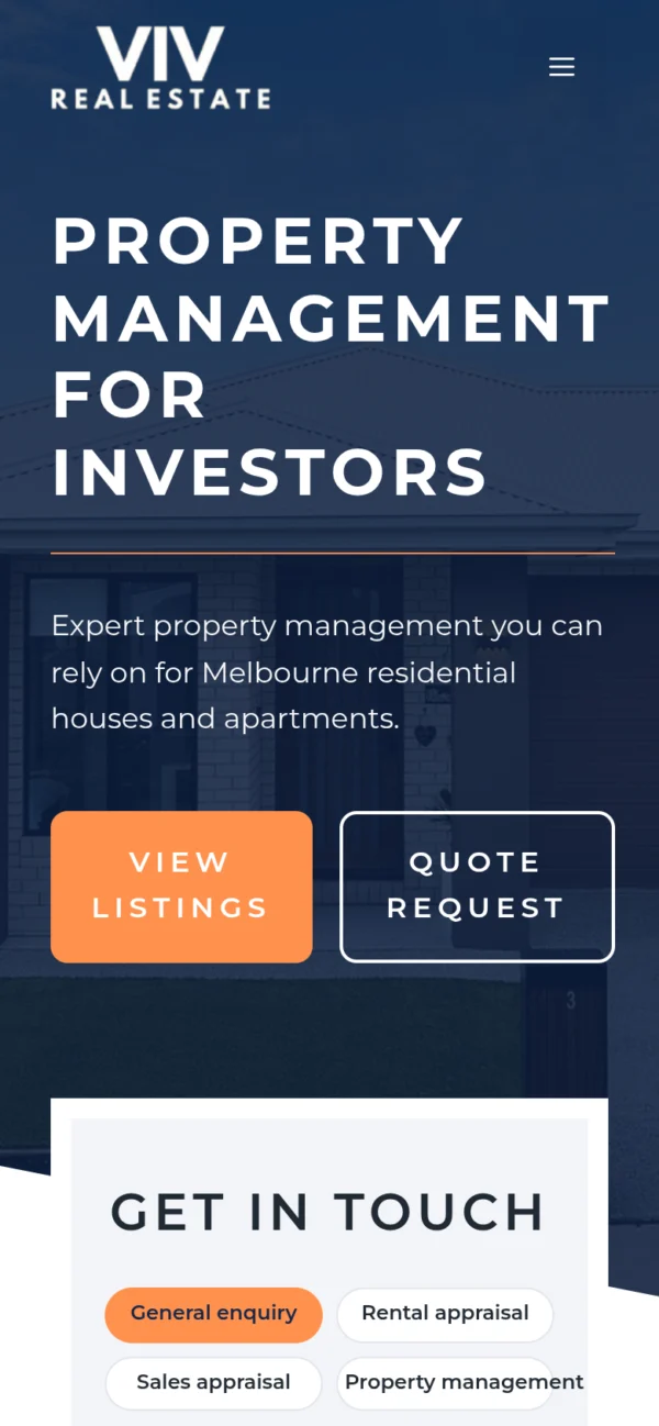 VIV Real Estate website on mobile