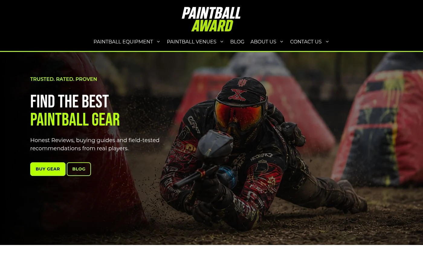 Paintball Award website on desktop