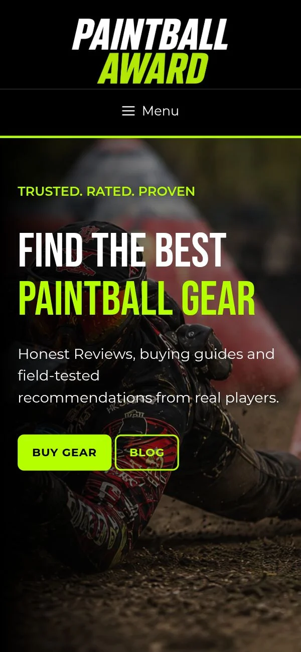 Paintball Award website on mobile