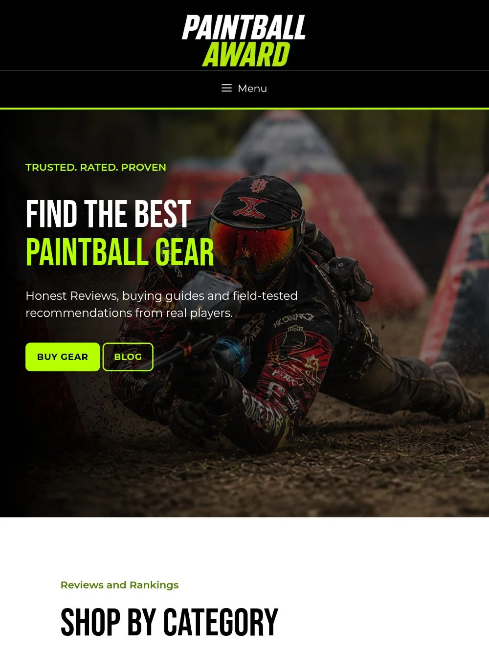 Paintball Award website on tablet